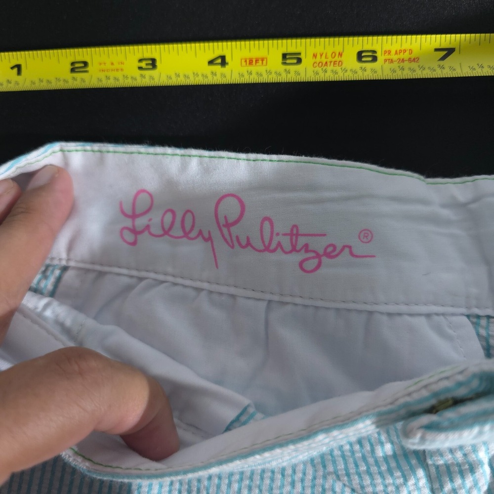 Lilly Pulitzer The Buttercup Short Blue Turquoise Seersucker Stripe Size 0 Beach - Picture 13 of 16